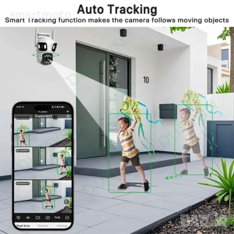 Камера с 3 обектива 12MP 4K 5X Zoom WiFi PTZ IP Външна Камера ICSEE, снимка 5 - IP камери - 49583326