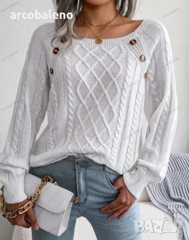 Дамски пуловер с усукващо се копче и квадратно деколте, 3цвята , снимка 2 - Блузи с дълъг ръкав и пуловери - 48641440