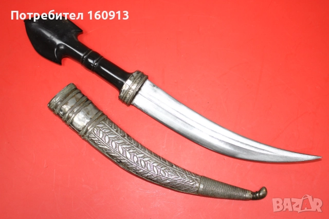 Османска кама Ханджар сребърна кания със златни орнаменти., снимка 5 - Антикварни и старинни предмети - 51485940