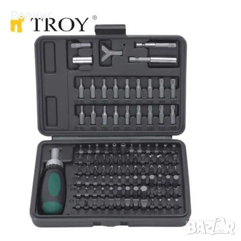 Комплект тресчота ръкохватка с накрайници 101 части / TROY 22309 /