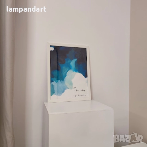 Абстрактна картина синьо небе с рамка, снимка 3 - Картини - 52587964