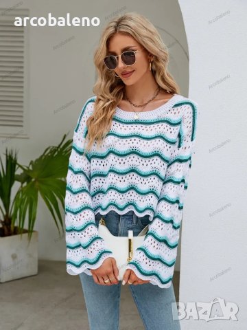 Дамски моден пуловер с дълги ръкави и кръгло деколте на райета, 3цвята - 023 , снимка 15 - Блузи с дълъг ръкав и пуловери - 42304853