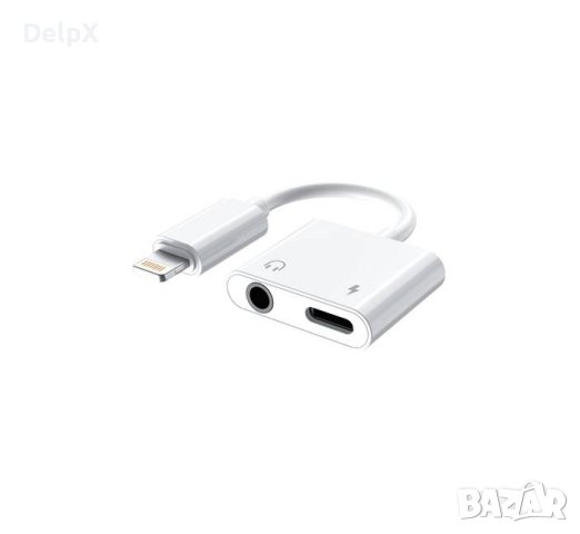 Кабел преходен за iPhone, apple lighining(м), 3,5mm STEREO JACK(ж) + apple lighining(м), 0,12m, снимка 1 - USB кабели - 42366026