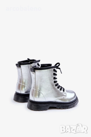 Детски сребърни изолирани лачени боти до глезена с цип Novita, снимка 2 - Детски боти и ботуши - 52363198