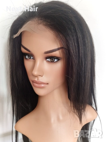Черна перука от микс естествен косъм и примеси 70 см с Lace 4×4, снимка 9 - Аксесоари за коса - 52018574