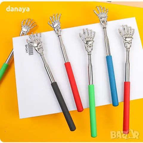 5849 Чесалка за гръб масажор с телескопична дръжка Ръчичка череп, снимка 8 - Други - 49965624