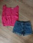 Сет потник и H&M дънкови къси панталони размер 36 S, снимка 1 - Къси панталони и бермуди - 40287933
