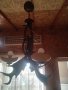 Ръчно изработен таванен полилей от 5 броя еленски рога.  Нестандартен и интересен полилей, който зад, снимка 4