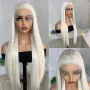 Платинено руса Lace Front перука - дълга права коса 80 см, термоустойчива, дантела 13×4, снимка 2