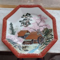 Порцелан японска ръчно рисувана чиния Kutani - маркировка, снимка 1 - Антикварни и старинни предмети - 37921106