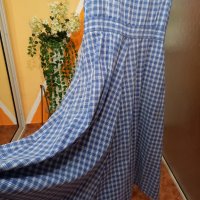 Синя памучна карирана рокля с фиксирана талия. Размер: М, L. Леко изсветляване на плата. , снимка 3 - Рокли - 40522930