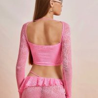 Розова блуза в стил Барби, снимка 2 - Блузи с дълъг ръкав и пуловери - 42269842