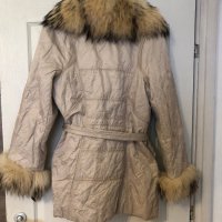 Дамско бежово палто с яка от лисица, снимка 5 - Палта, манта - 39974822