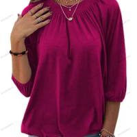 Едноцветна свободна дамска тениска с кръгло деколте и 3/4 ръкави, 8цвята , снимка 2 - Тениски - 44527835