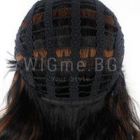 Черна перука с кестеняви кичури на вълни с бретон Дейзи, снимка 2 - Аксесоари за коса - 37905879