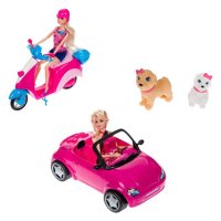 Кола кабриолет и скутер с 2 кукли и кучета, снимка 2 - Кукли - 39174945