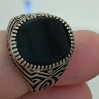 Красив сребърен пръстен маркиран Черен ахат #63В, снимка 9 - Пръстени - 44383206