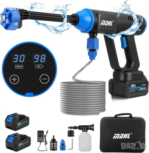 Акумулаторна водоструйка 48V – Пистолет за миене с LCD дисплей и 6 режима, снимка 1