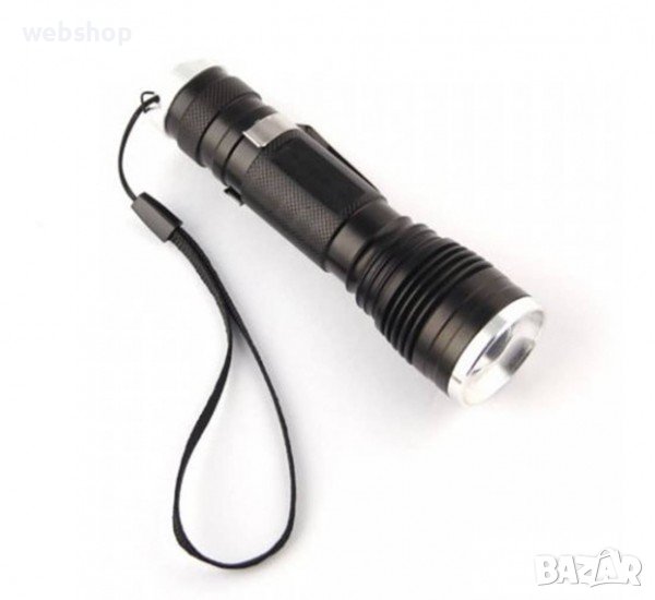 Удароустойчив LED фенер T6, комплект, акумулаторна батерия 18650, зарядно, 3,7VDC, 3W, снимка 1