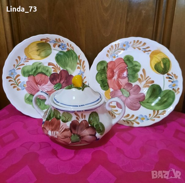 Захарница + 2бр.чинийки на английската марка - "WOOD & SONS" - серия - "Belle Fiore"., снимка 1