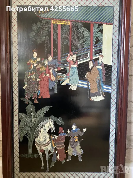 Стара китайска картина стъклопис, снимка 1