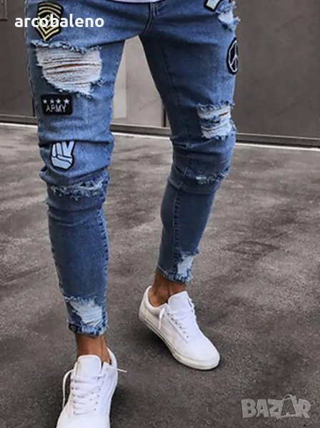 Изтъркани мъжки дънки от пачуърк, снимка 1