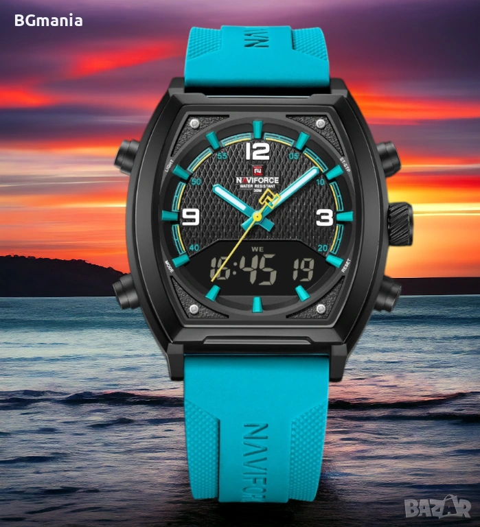 Страхотен мъжки часовник 9242с1 син електрик силиконова каишка, снимка 1