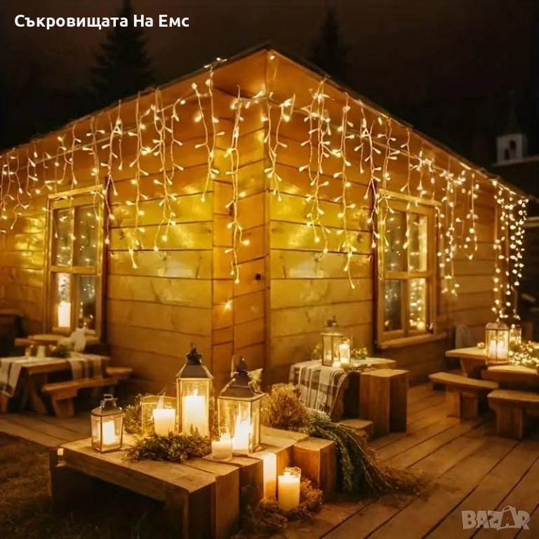 1️⃣2️⃣ Метра Висящи Коледни Лампи Тип Завеса / Топла Бяла Светлина - ⚠️29,90лв., снимка 1