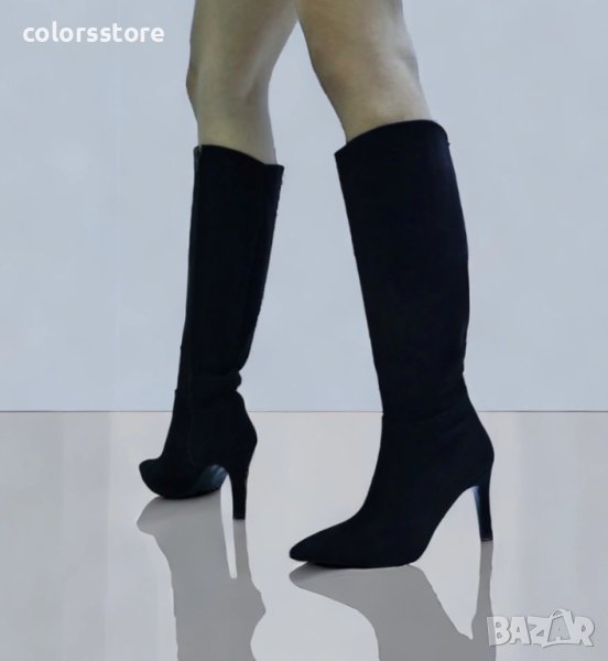 Ботуши на ток - черен велур - BR960, снимка 1
