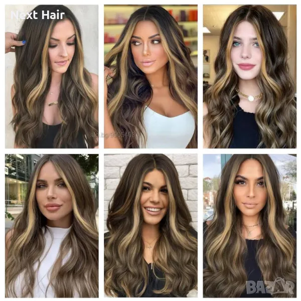 Кафява перука на път с руси кичури, снимка 1