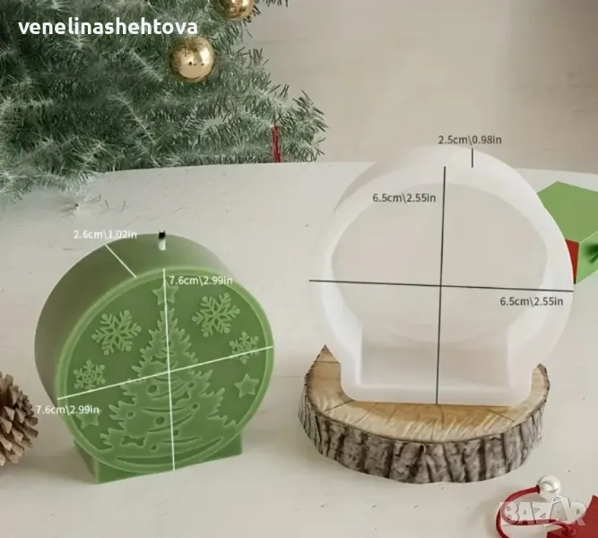 Елха със снежинки Дълбок силиконов молд форма за свещи гипс сапун смола , снимка 1