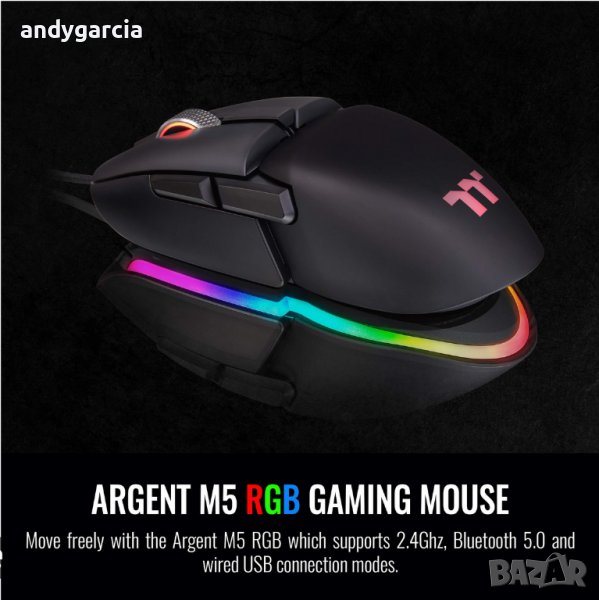 Thermaltake ARGENT M5 RGB гейминг мишка, черен ЧИСТО НОВА запечатана, снимка 1