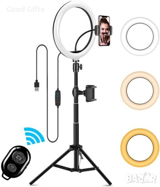 Комплект LED ринг лампа с трипод и дистанционно - RING FILL LIGHT, 12 ИНЧА,210см, снимка 1