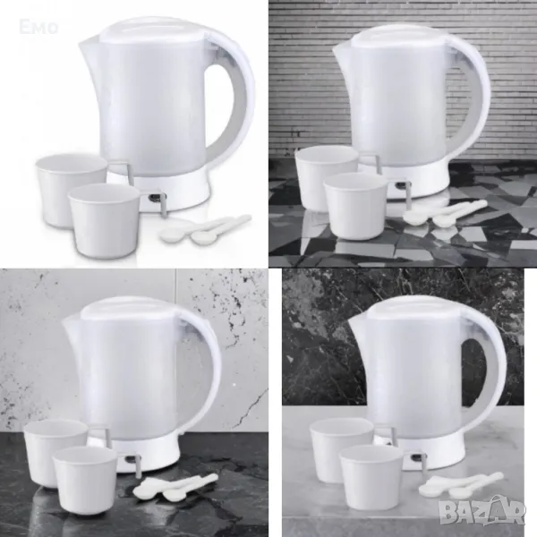 Електрическа кана туристическа - Rosberg R51230U с 2 чаши и 2 лъжички 600W, 0.6л. Бяла, снимка 1