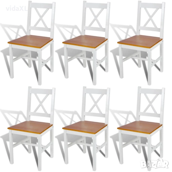 vidaXL Трапезни столове, 6 бр, бели, борова дървесина(SKU:271497), снимка 1