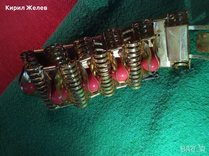 ПОЗЛАТЕНА РЕТРО АРТ ВИНТИДЖ БРОНЗОВА ГРИВНА ЕФЕКТНА с ЧЕРВЕНИ КАМЪНИ 16902, снимка 1