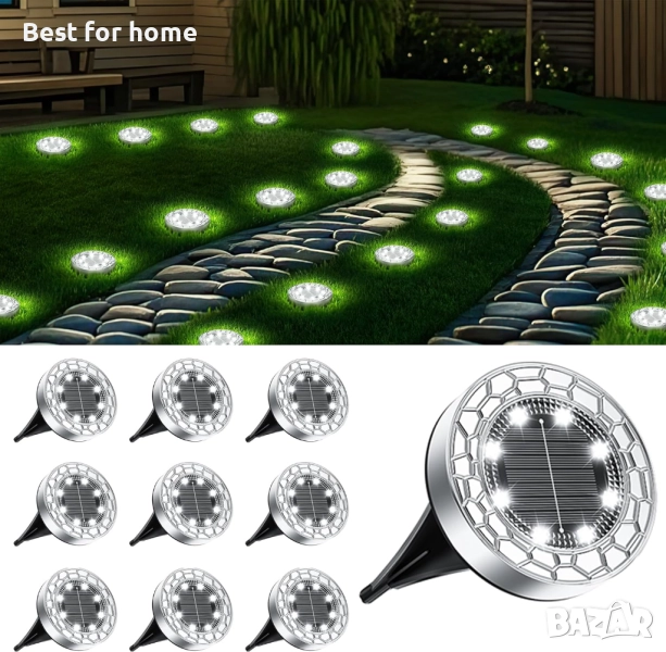 Комплект соларни лампи със сензор за движение-10 броя, снимка 1