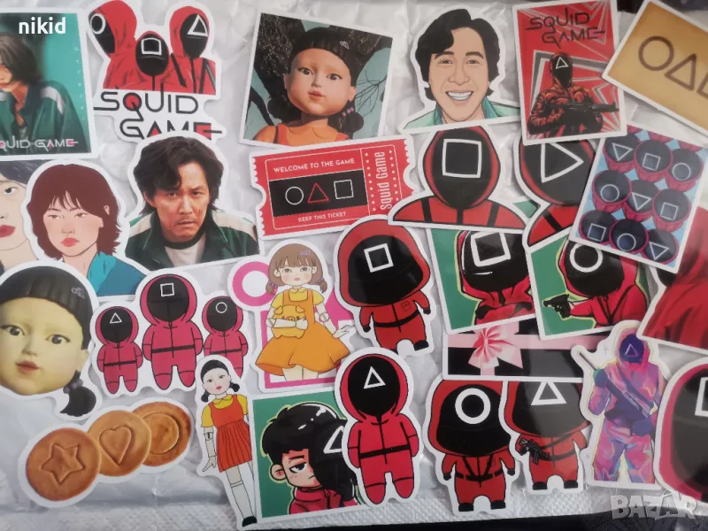 50 бр squid game самозалепващи лепенки стикери за украса декор картонена торта и др, снимка 1