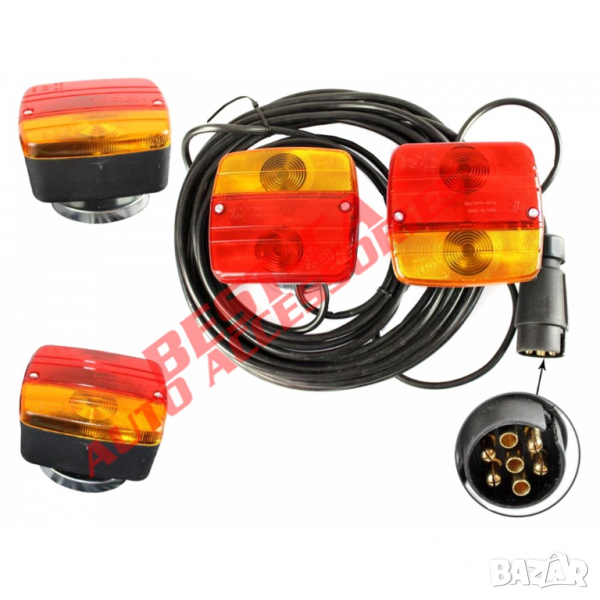 Стопове с магнит и окабеляване 7,5м за ремарке, колесар, платформа МПС, снимка 1