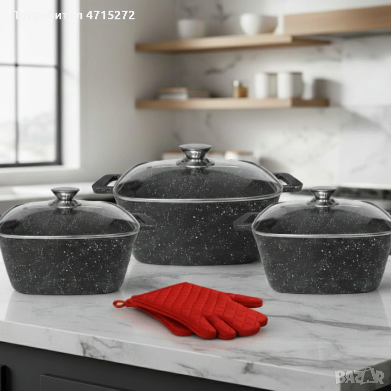 Комплект тенджери – Cheffinger от 3 части с мраморно покритие и капаци + подарък 2 ръкавици, снимка 1