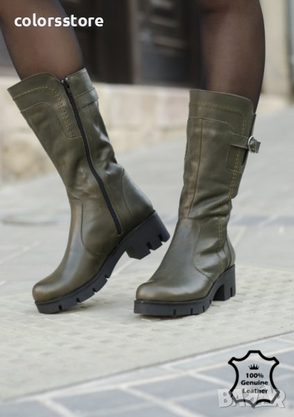 Равни ботуши - зелена ЕСТЕСТВЕНА кожа - 504, снимка 1