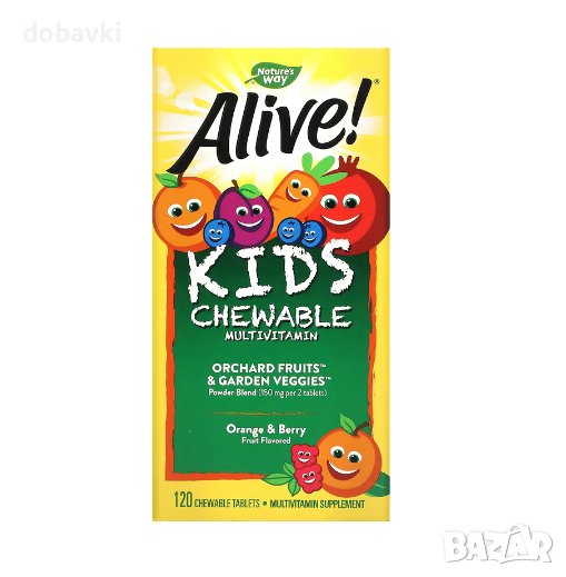 Витамини за деца Nature's Way Alive! Kid's Chewable Multivitamin Orange Berry 120 Chewable Tablets, снимка 1