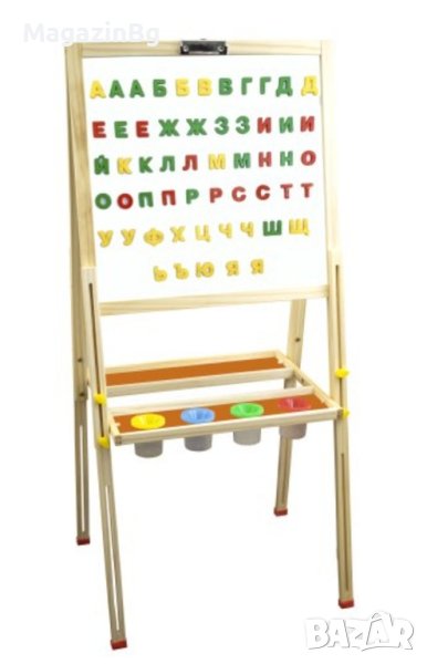 Бяла и зелена дъска на стойка, Магнитни, Комплект с 55 букви на кирилица и аксесоари, снимка 1