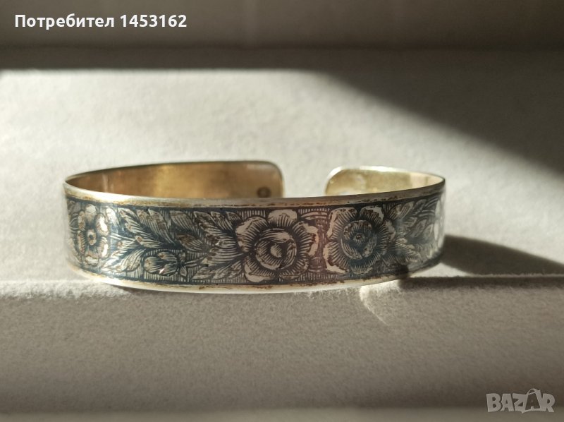 Старинна руска сребърна гривна с ниело, снимка 1