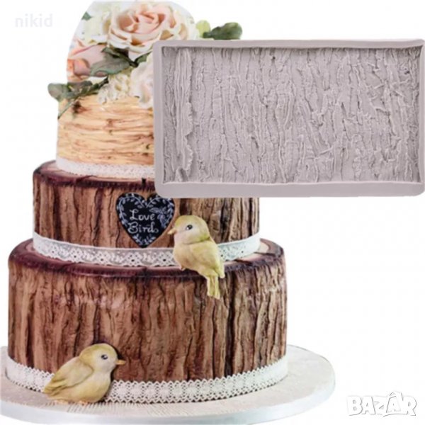 Правоъгълна кора дърво текстура силиконов молд форма фондан шоколад декор торта украса, снимка 1