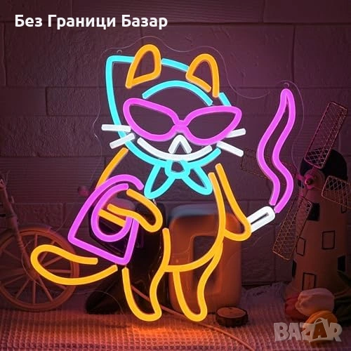Нова Неонова табела котка LED USB светлина за декорация стена стая дом, снимка 1