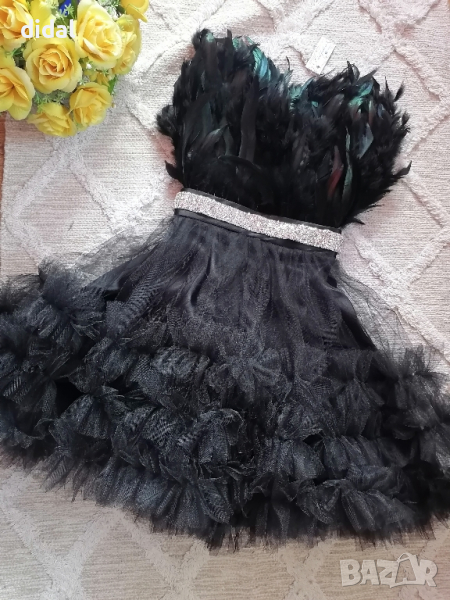 Официална рокля с пера, тюл и кристали , снимка 1