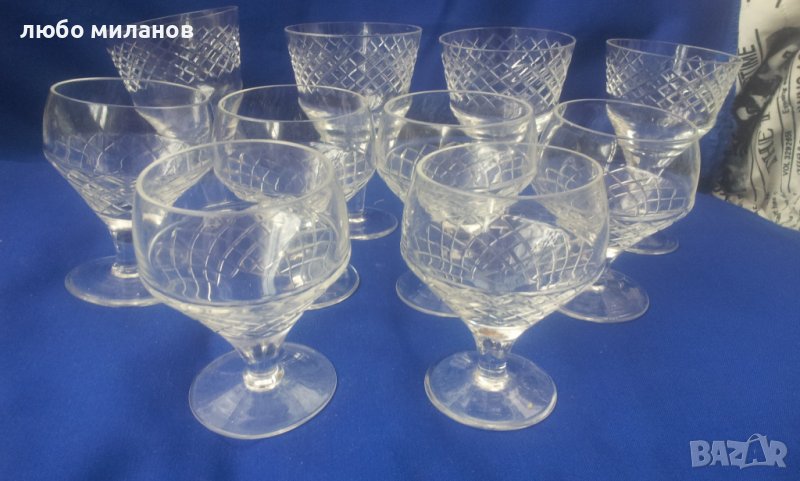 Кристални чаши за коняк 6 бр и 4 бр за вино от един лот, ръчна гравюра, снимка 1