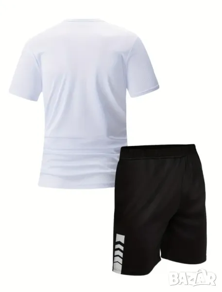 Мъжки летен спортен комплект от 2 части, дишаща тениска с кръгло деколте с къс ръкав и къси панталон, снимка 1