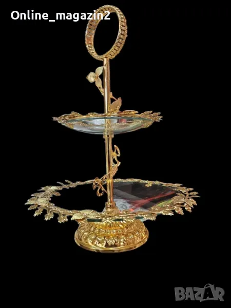 Луксозна двуетажна декорация със стъклени основи, елегантна поставка за бижута, снимка 1